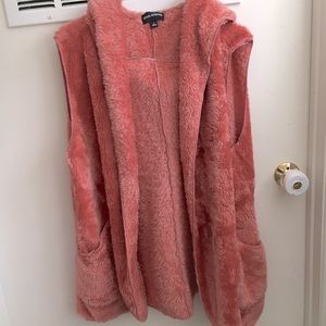 Hooded faux fur vest